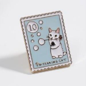 Stamp Collectible Enamel Pin Pottering Cat 498A1